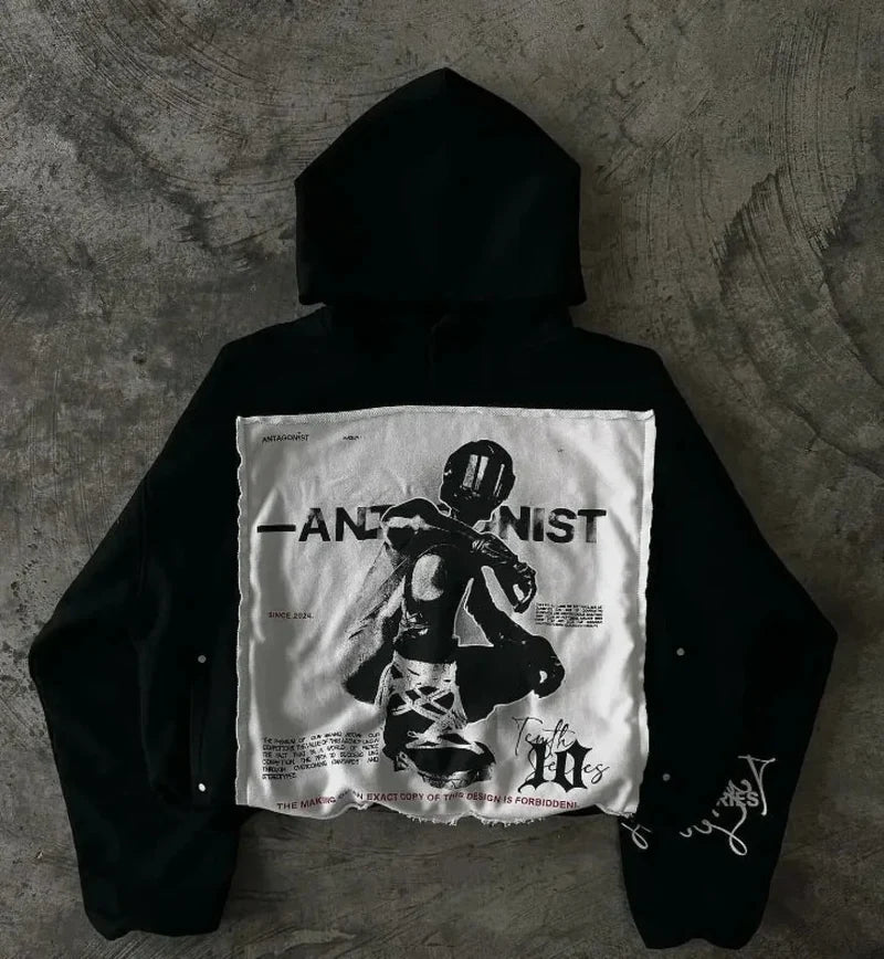Cartoon Graphic Printed Hoodie black3 / S