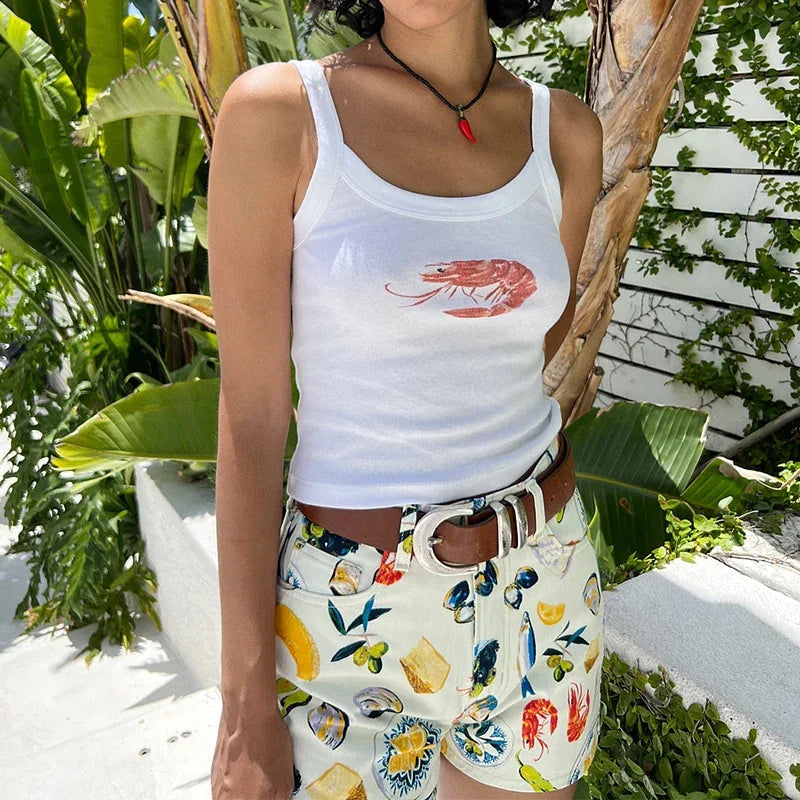 Cartoon Print O-Neck Crop Top
