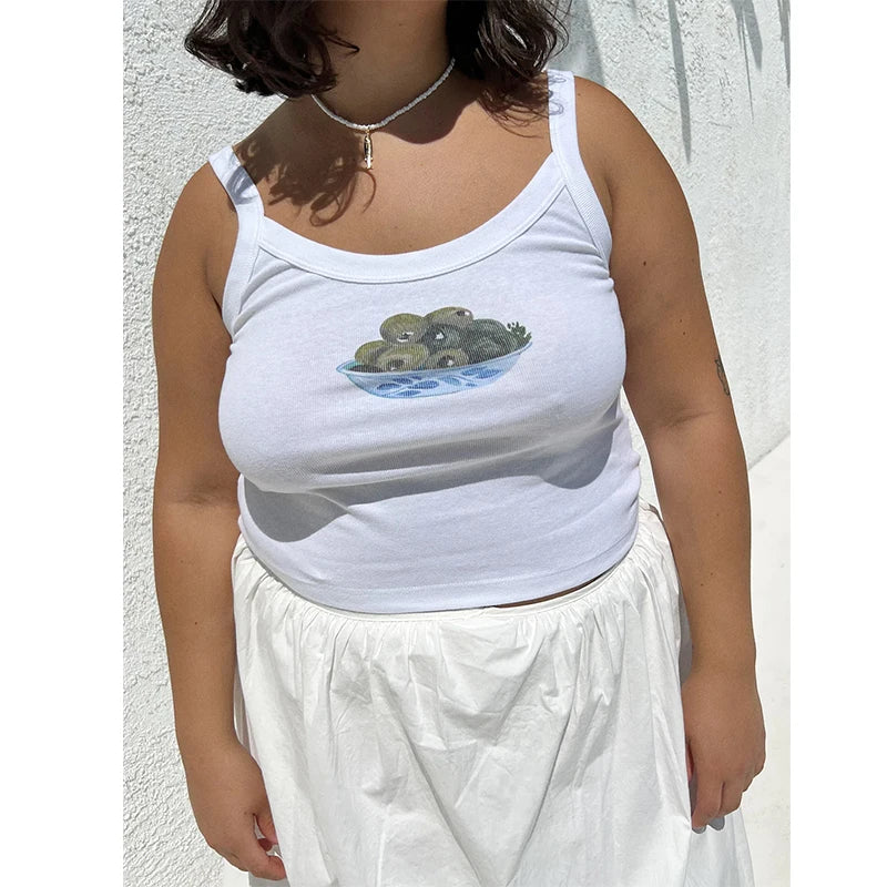 Cartoon Print O-Neck Crop Top