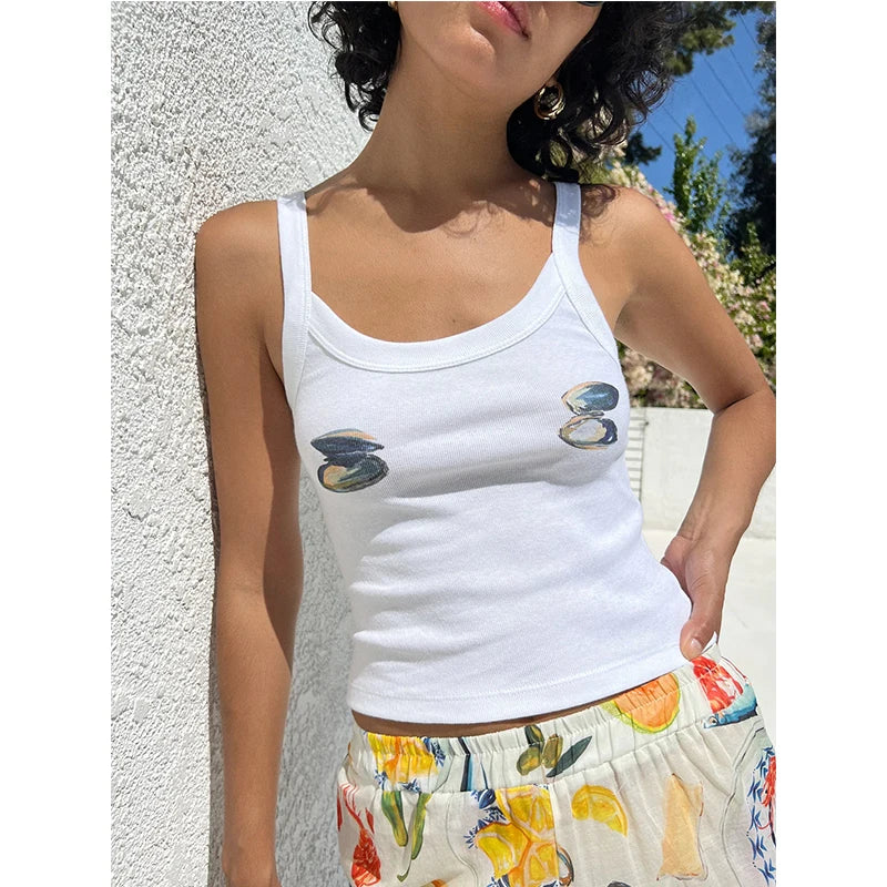 Cartoon Print O-Neck Crop Top