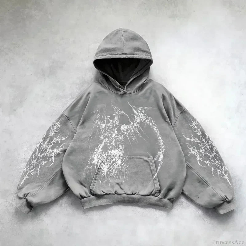 Casual Retro Gothic Printing Hoodie grey 1 / M