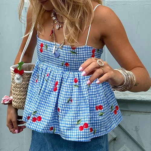 Cherry Plaid Peplum Crop Top