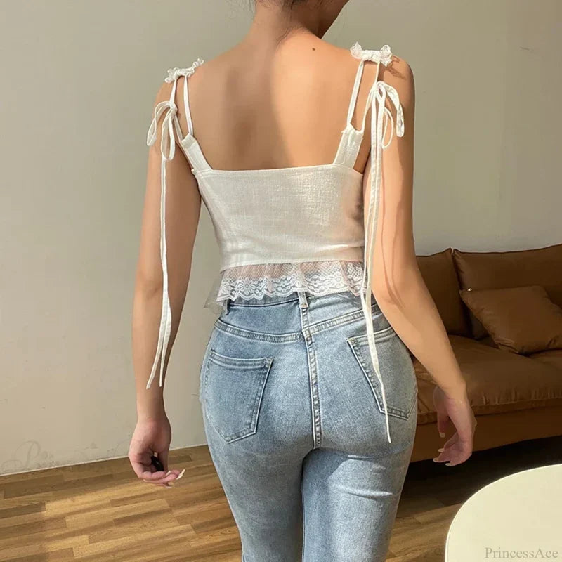 Chic Retro Lace Trim Tie Backless Crop Top croptop-250126