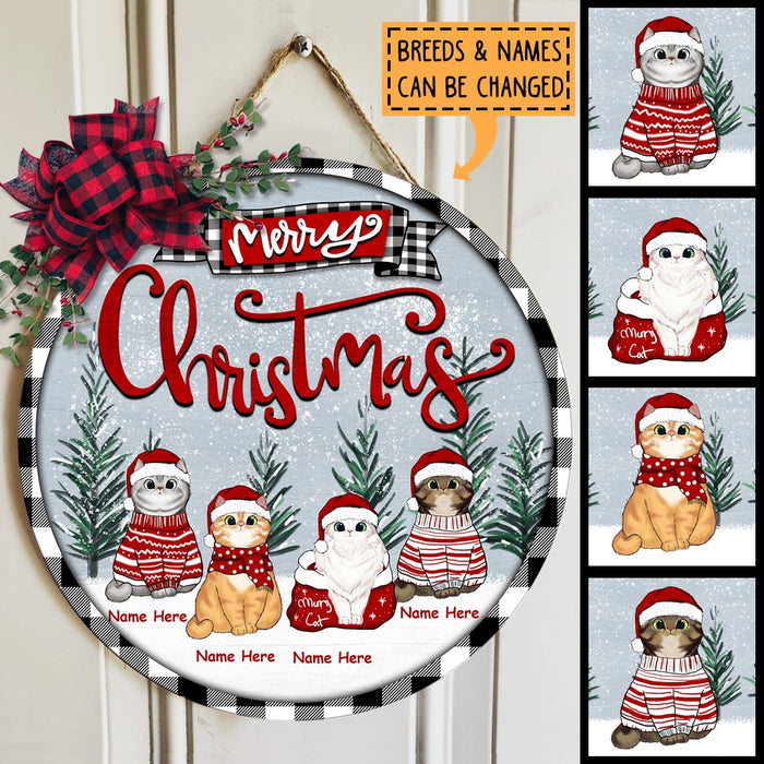 Christmas Door Decorations, Gifts For Cat Lovers, Merry Christmas Cats On Snow Grey Sky Welcome Door Signs , Cat Mom Gifts