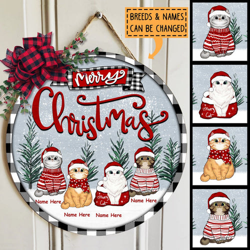 Christmas Door Decorations, Gifts For Cat Lovers, Merry Christmas Cats On Snow Grey Sky Welcome Door Signs , Cat Mom Gifts