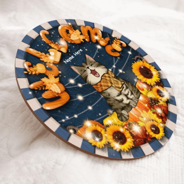 Christmas Door Decorations, Gifts For Cat Lovers, Sunflower With Dark Blue Background Welcome Door Signs , Cat Mom Gifts