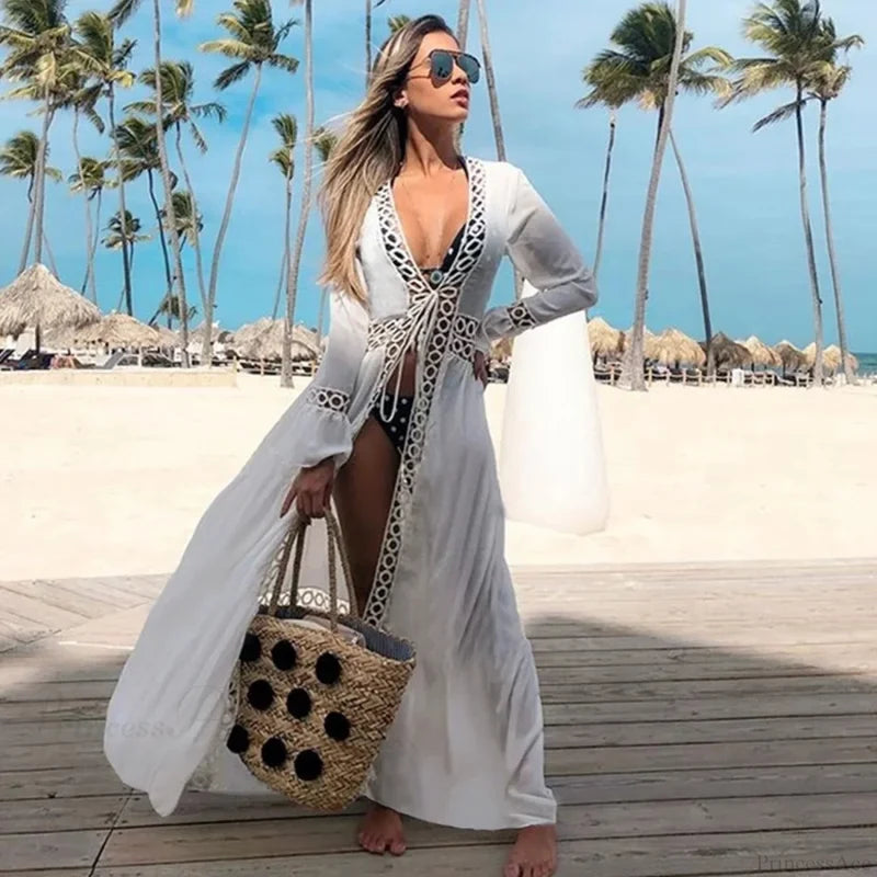 Crochet Kaftan Tunic Summer Beach Cover Up color3 / One Size