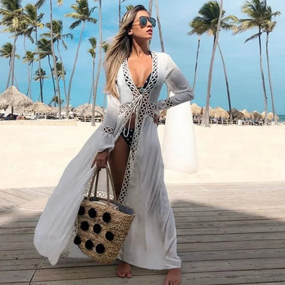 Crochet Kaftan Tunic Summer Beach Cover Up color3 / One Size