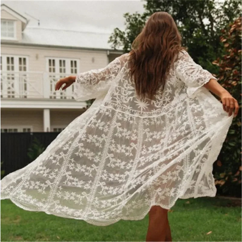 Crochet Kaftan Tunic Summer Beach Cover Up color4 / One Size