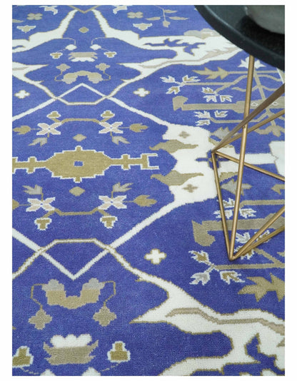 Custom Made Violet, Ivory and Olive Traditional Hand knotted Oriental Oushak wool Area Rug - The Rug Decor