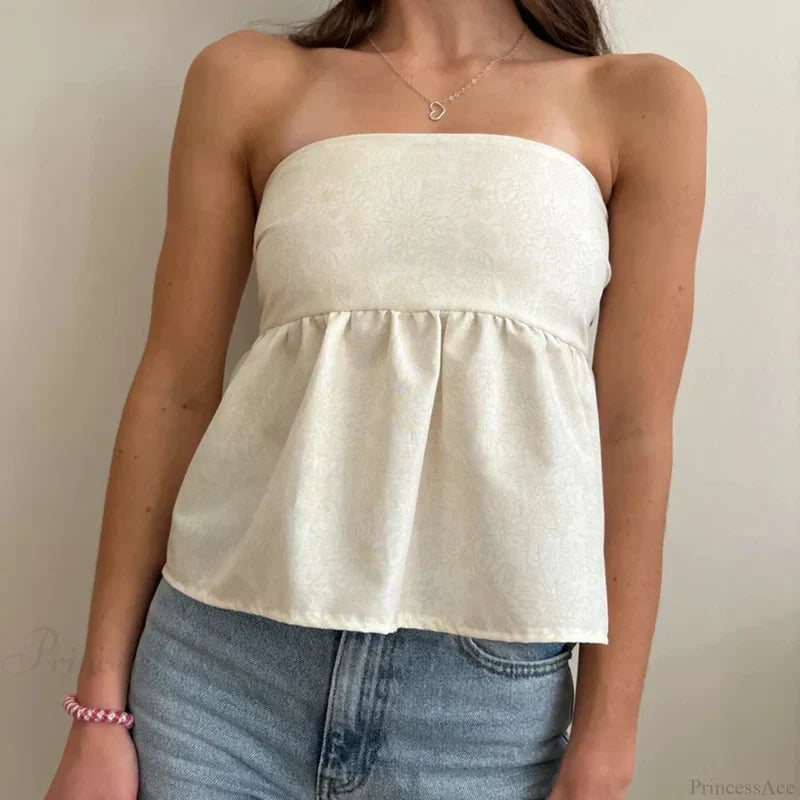 Cute Summer Floral Strapless Bandeau 00s Backless Tie Up Bodydoll Y2K Crop Top croptop-250126