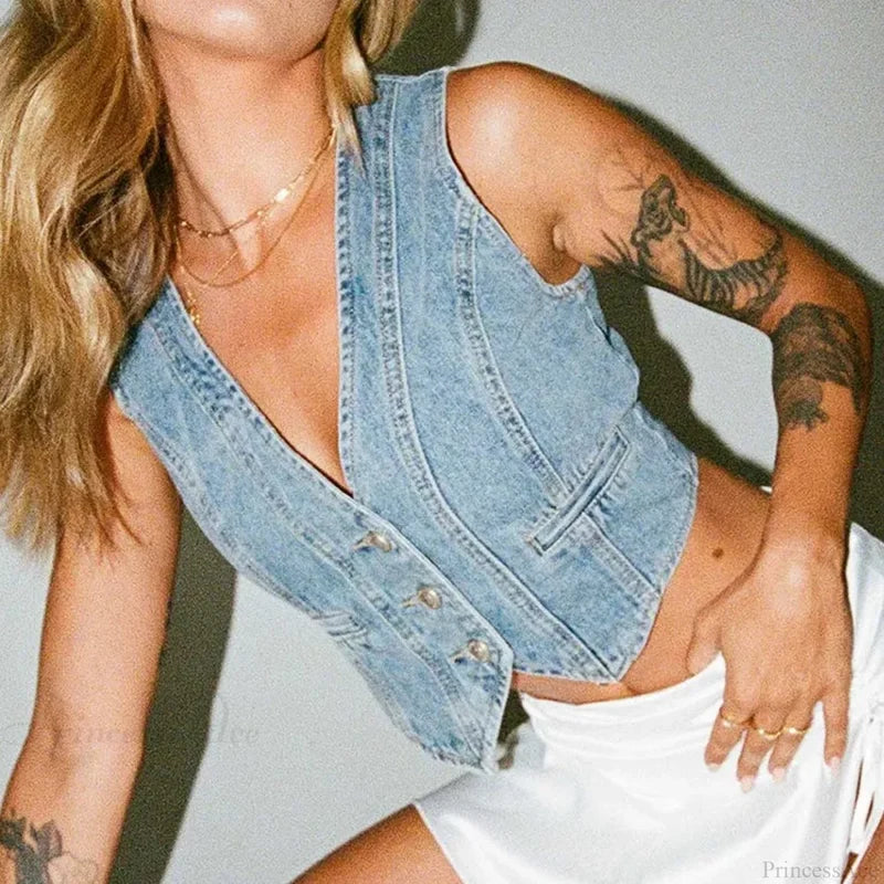 Denim Button Chic Crop Top croptop-250223