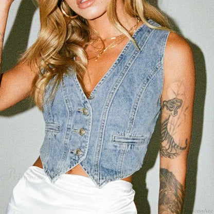 Denim Button Chic Crop Top croptop-250223