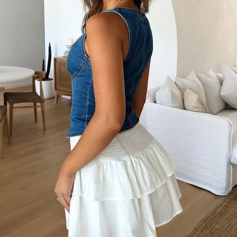 Denim Square Neck Crop Top