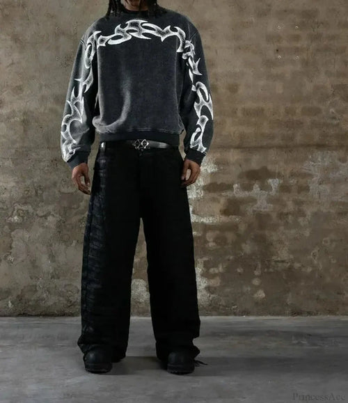 Distressed Cotton Gothic Sweatshirt black 1 / S