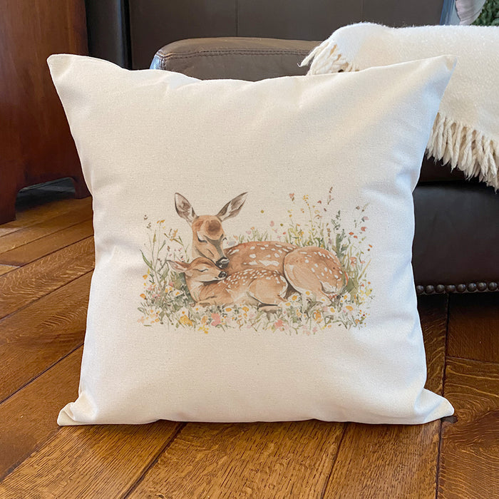 Doe & Fawn - Spring Square Canvas Pillow