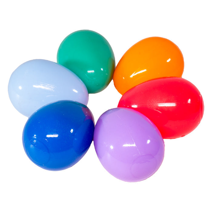 The Toysmith Egg Bouncer 6-pack features green, orange, red, purple, blue, and light blue eggs arranged in a circle on a white background—perfect for Easter baskets or fun egg hunts.