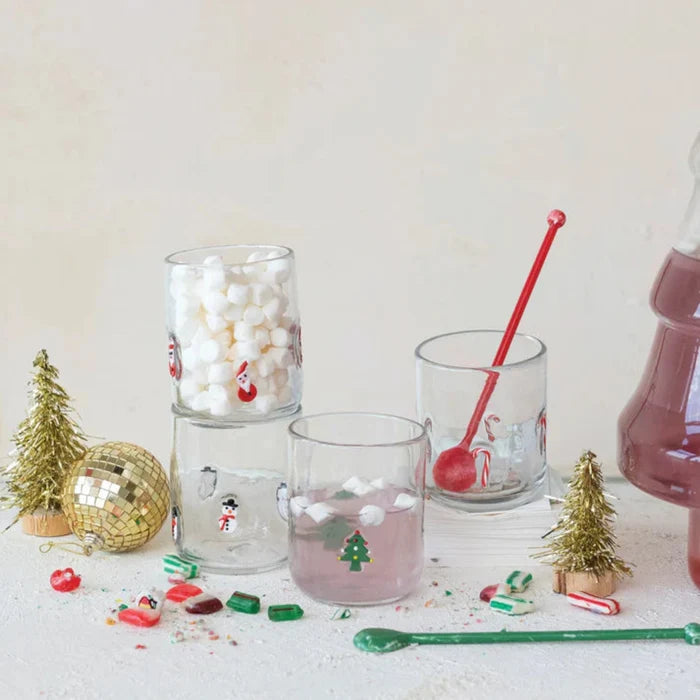 Embedded Holiday Icon Drinking Glass