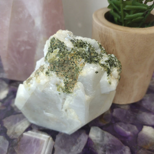 Epidote on Calcite-Brazil 3.5" x 3.5" x 1.5"