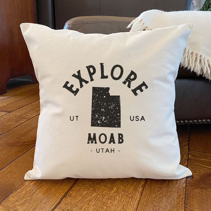 Explore State w/ City, State - Custom Square Canvas Pillow