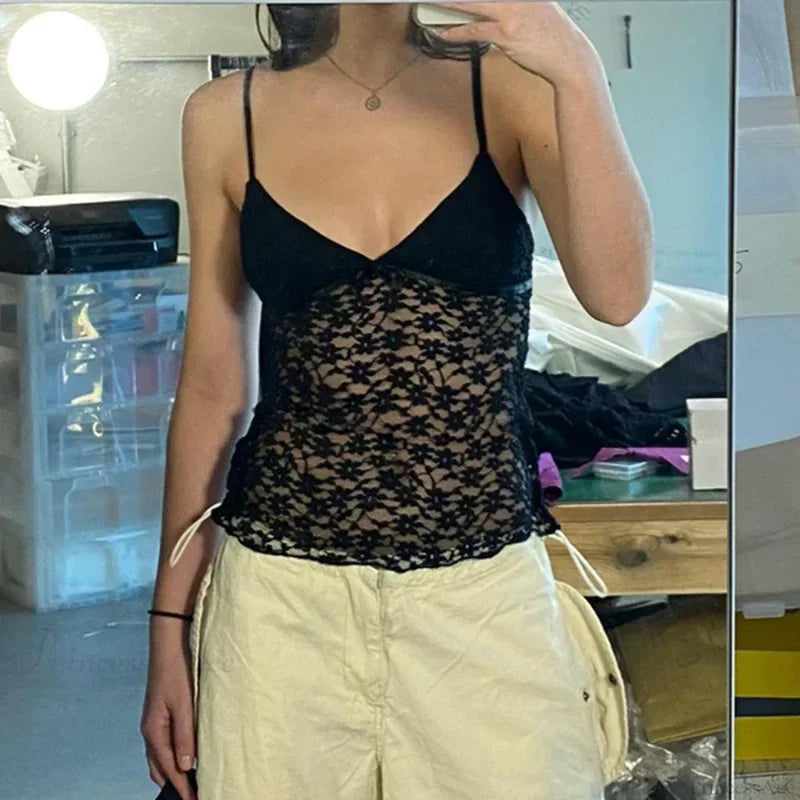 Fairy Floral Lace Mesh V Neck Crop Top croptop-250126