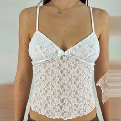 Fairy Floral Lace Mesh V Neck Crop Top WHITE / S croptop-250126