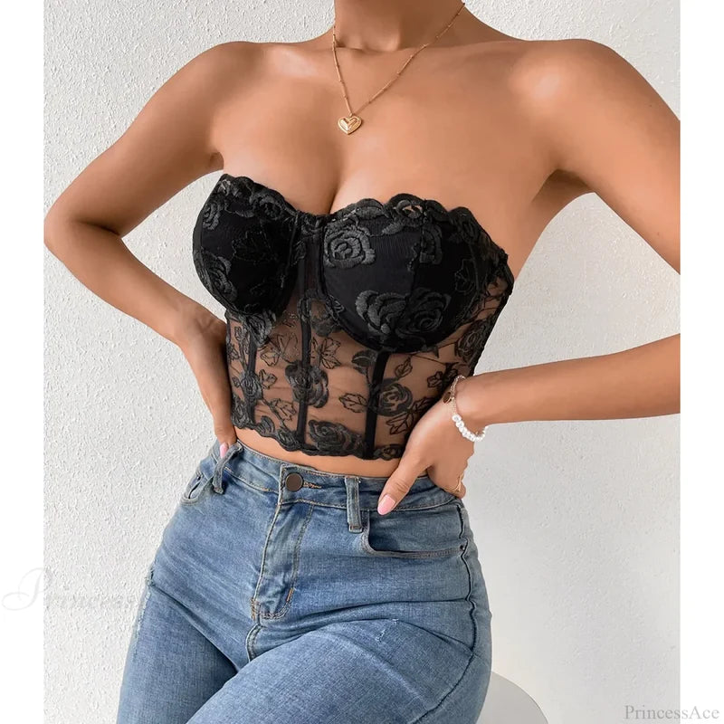 Floral Lace Backless Short Y2K Sexy Crop Top croptop-250126