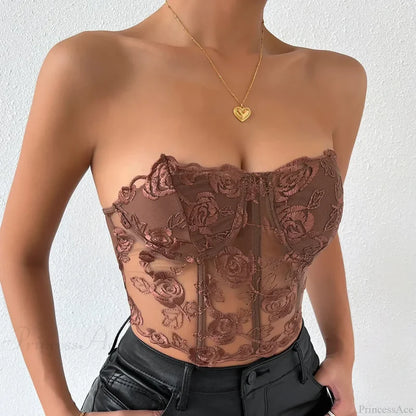 Floral Lace Backless Short Y2K Sexy Crop Top Brown / S croptop-250126