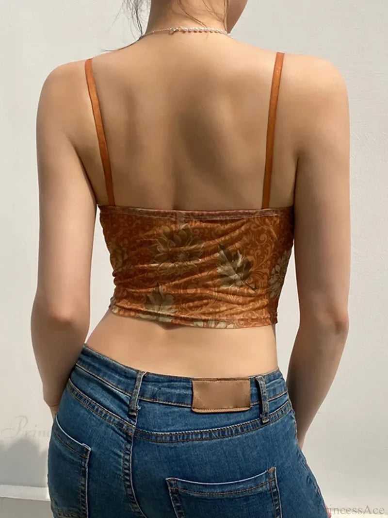 Floral Mesh Vintage Aesthetic Y2K Crop Top croptop-250126
