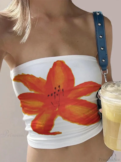Floral Print Backless Strapless Cropped Bandeau Top croptop-250126