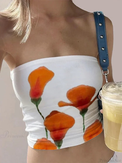 Floral Print Backless Strapless Cropped Bandeau Top croptop-250126