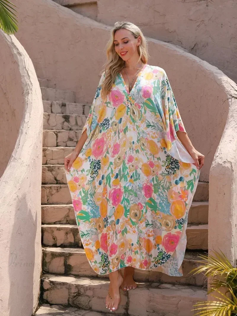 Floral Print Long Dress Cover Up color3 / One Size
