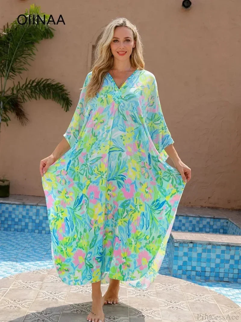 Floral Print Long Dress Cover Up