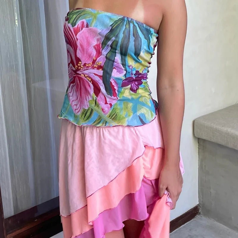 Floral Strapless Slim Crop Top