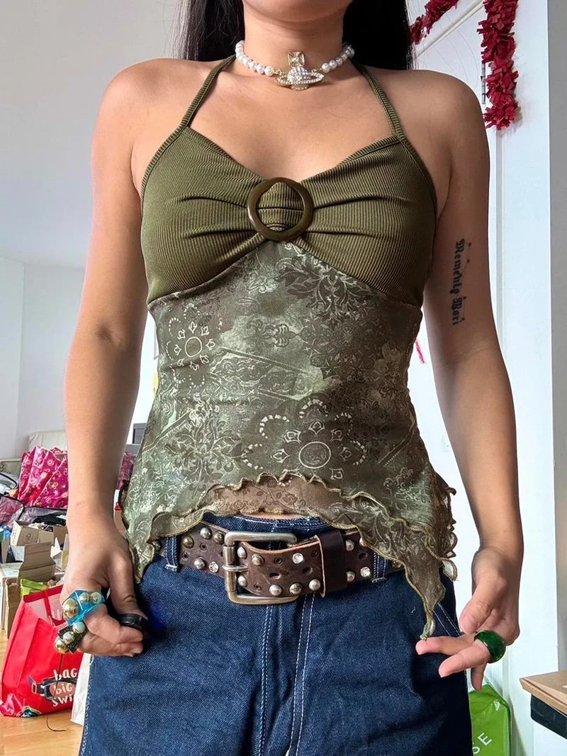 Forest Green Asymmetrical Crop Top