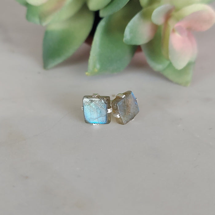 Gemstone Polished Prong sterling silver Stud Earrings-Assorted .5cm