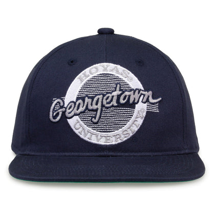 Georgetown Retro Circle snapback hat in navy, front view