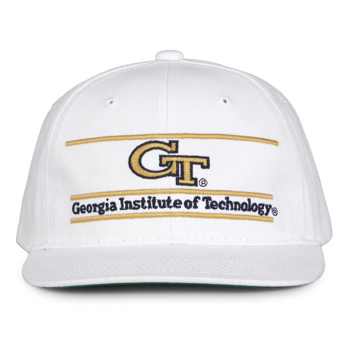 Georgia Tech Retro Bar snapback hat in white, front view