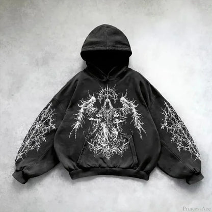 Goddess Pattern Print Hoodie black 7 / M