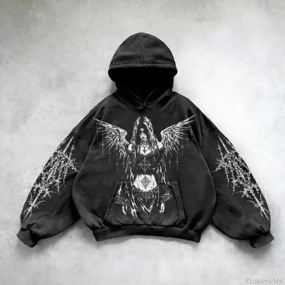 Goddess Pattern Print Hoodie black 12 / M
