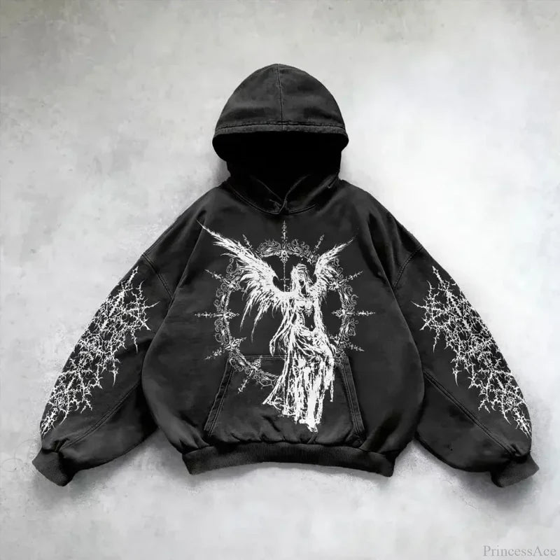 Goddess Pattern Print Hoodie black 2 / M