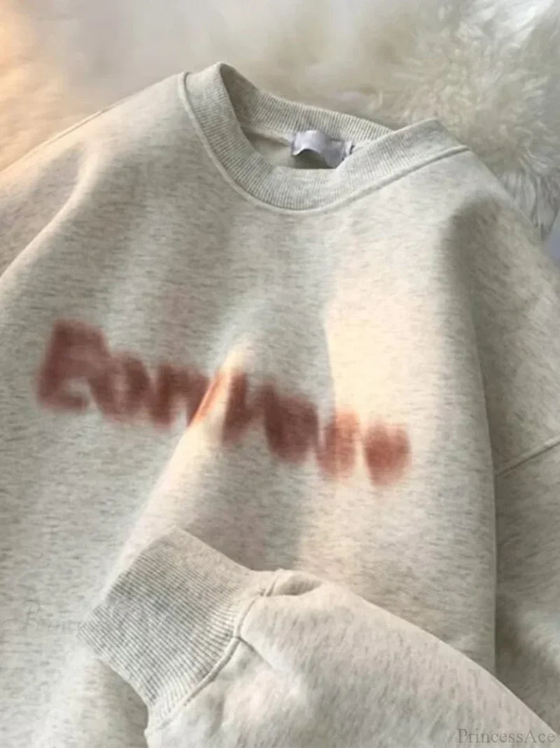 Goth Letter Print Cotton Sweatshirt White Gray / M(40-45KG)