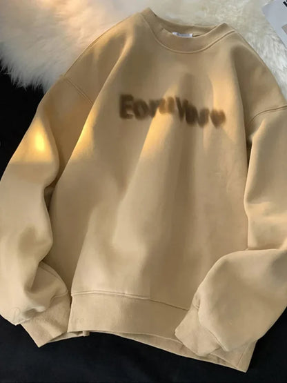 Goth Letter Print Cotton Sweatshirt Khaki / M(40-45KG)