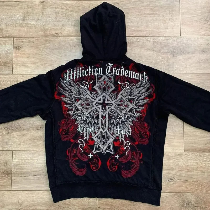Gothic Letter Print Fall Hoodie black 4 / S