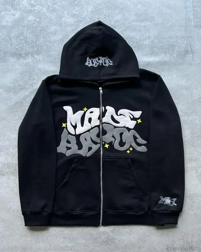 Gothic Letter Print Fall Hoodie black 5 / S