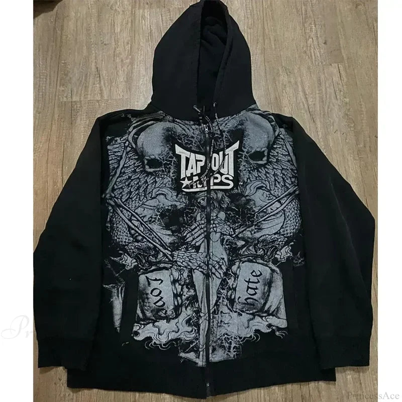 Gothic Letter Print Fall Hoodie black 6 / S