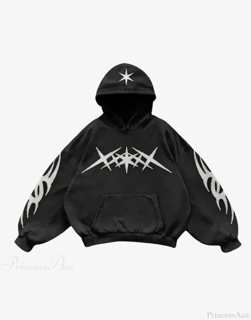 Gothic Letter Print Fall Hoodie black 7 / S