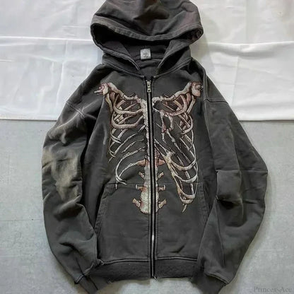 Gothic Long Sleeve Zipper Hoodie black 1 / M