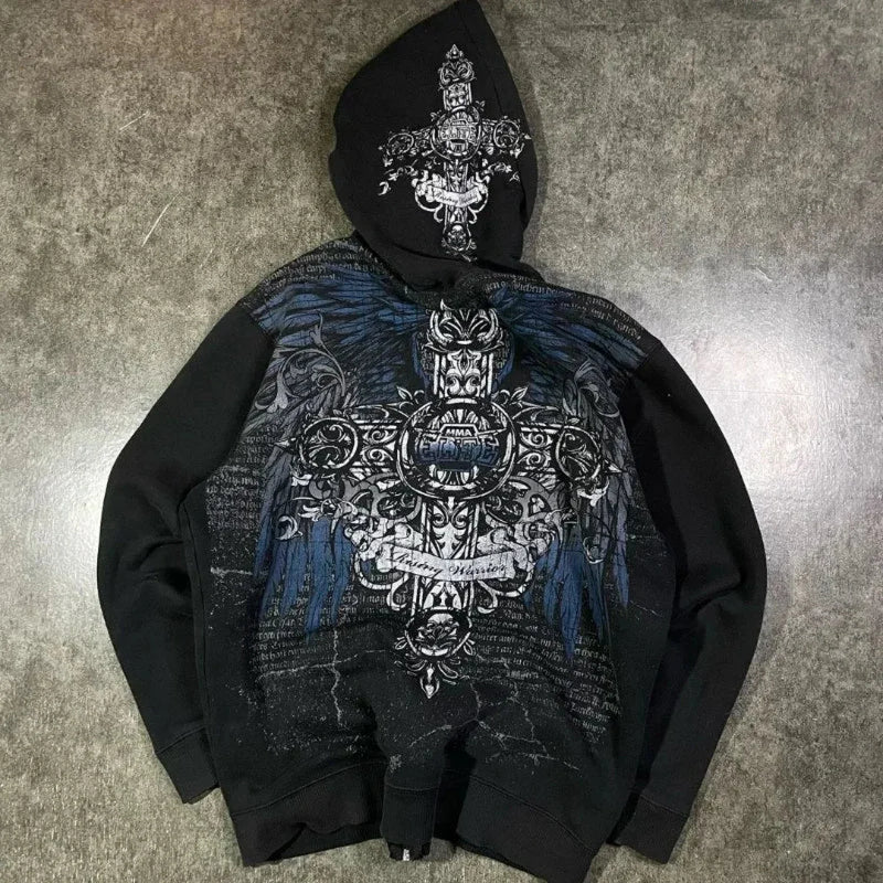 Gothic Long Sleeve Zipper Hoodie black 4 / M