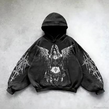 Goths Pattern Print Hoodie black 3 / M